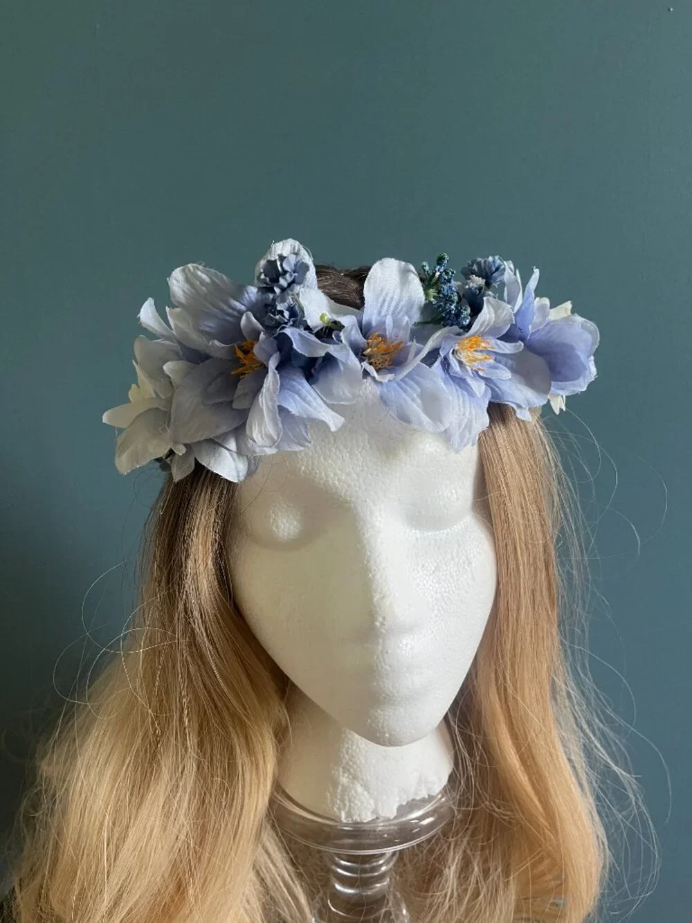 Blue Flower Crown, Adjustable Floral Headband